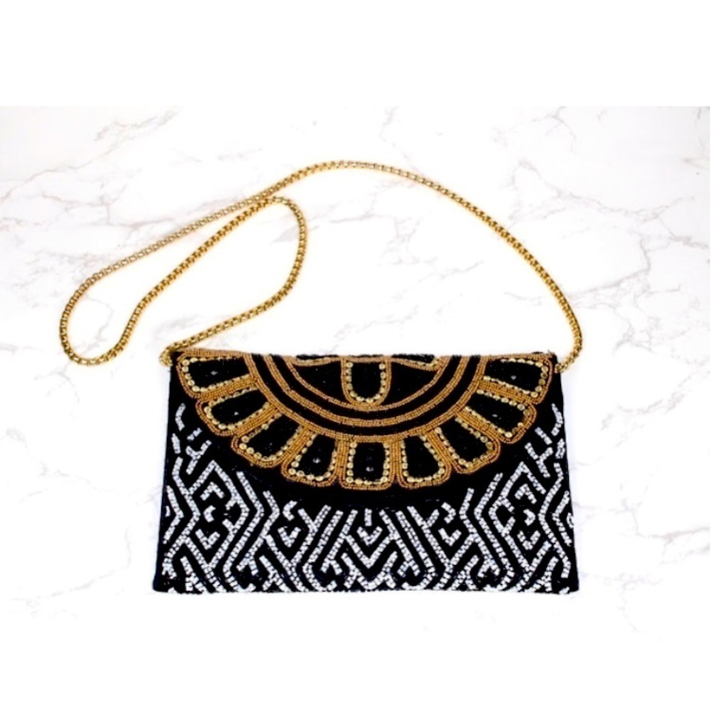 Elegant Black and Gold Crossbody Bag